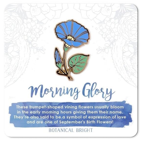2 for $25 - Morning Glory Enamel Pin - September Birth Flower - Gold Plated Base - Picture 1 of 2